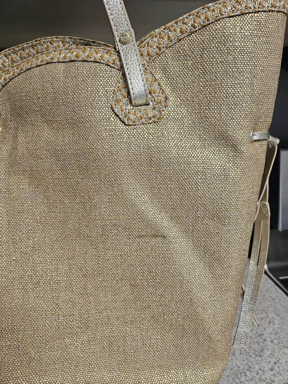 Eric Javits Gold Woven Tote with Tortoiseshell Clasp